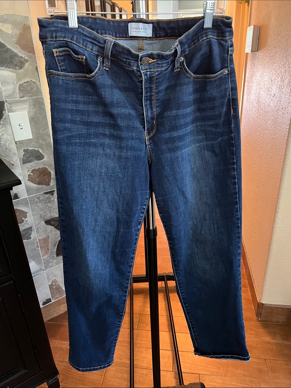 crown & ivy Dark Blue Denim Jeans with Contrast Stitching